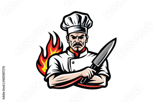 Professional Chef Esports Mascot Logo for T-shirts & Stickers - Culinary Emblem