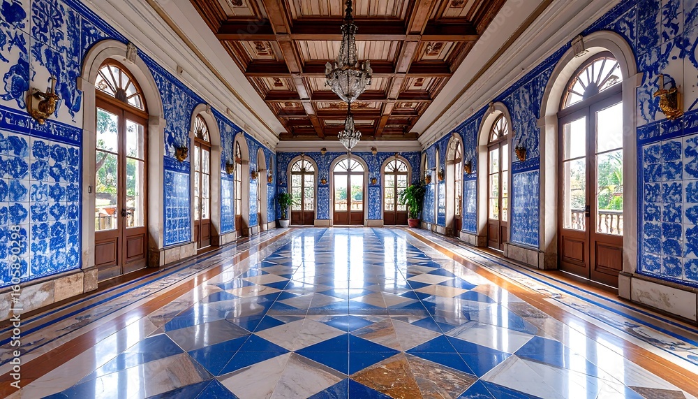 Fototapeta premium Grand hall with intricate tilework and high ceilings