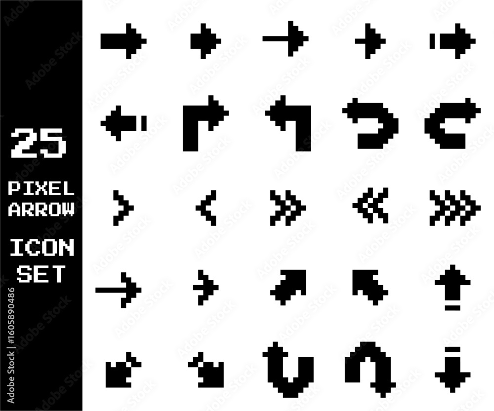 Obraz premium Pixel Arrow Icons – 8-Bit Direction Icon Set