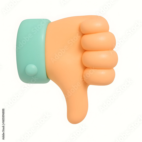 3d cartoon hand giving a Thumbs Down gesture isolated on white background.