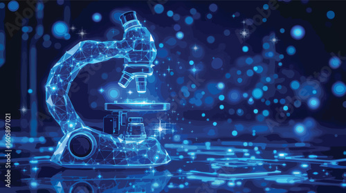 Abstract digital illustration of a futuristic microscope in a science and research theme.