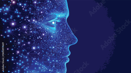 Abstract representation of human intelligence and neural networks with futuristic glow.