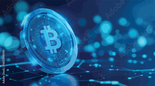 Cryptocurrency bitcoin concept digital illustration depicting modern technology and digital finance.
