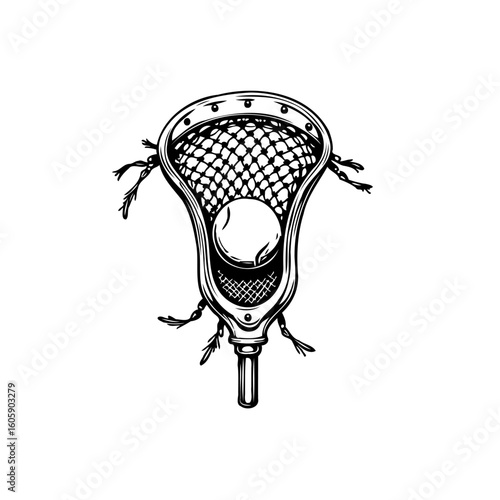 Lacrosse stick holding ball illustration displays artistic style and elegance for enthusiasts and player