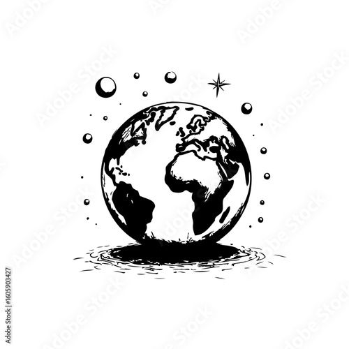 Illustration of world globe with sketch style and stars representing international connections and global perspectives