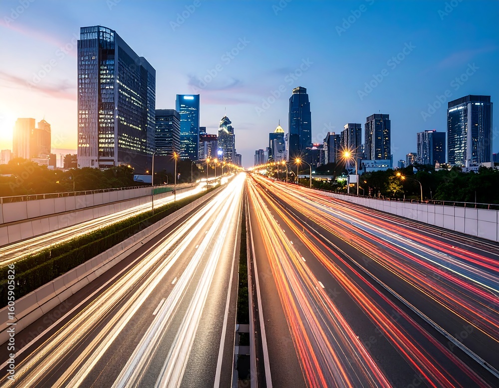 Fototapeta premium City highway at sunset