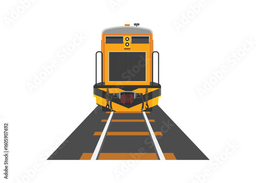 Narrow gauge diesel locomotive. Front view. Simple flat illustration.