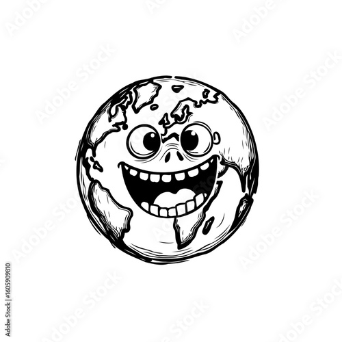 Cheerful cartoon earth with expressive face symbolizing global awareness and environmental positivity promoting eco friendly initiative