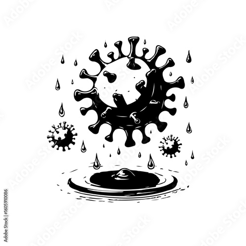 Conceptual illustration of viral shedding into a drain depicting public health risks and disease elimination challenges