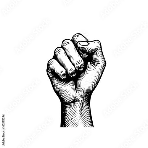 Hand Drawn Illustration of a Raised Fist Symbolizing Power Strength Resistance and Solidarity against Injustice Freedom