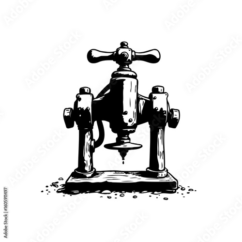 Detailed vintage machine illustration showcasing intricate mechanical design for industrial era equipment and craftsmanship, conveying a sense of historical precision