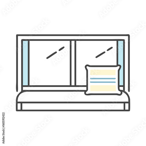 A Simple window with a cushion on the sill 