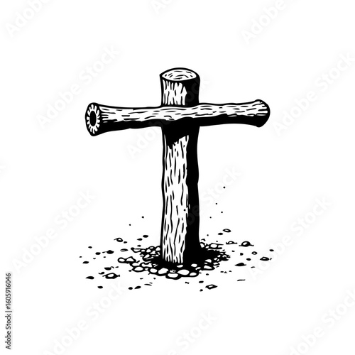 Symbolic wooden cross illustration representing faith hope sacrifice and redemption in christianity art drawn style