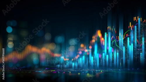 Financial market trends visualized with digital charts and bokeh effects