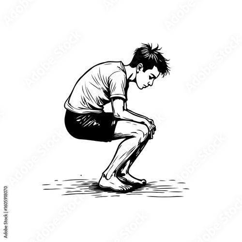 A Monochrome Sketch of a Man in a Thoughtful Pose Expressing Contemplation in Solitude