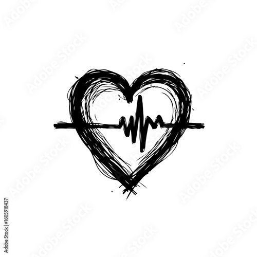 Expressive heartbeat illustration featuring abstract heart symbol and pulse line emphasizing cardiovascular health wellness and vitality