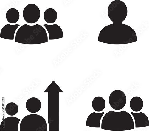 People Icons with Growth Arrow Symbol Silhouette