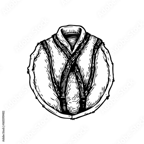Detailed hand drawn judo gi sketch artwork showcasing meticulous ink strokes and artistic finesse with grappling uniform