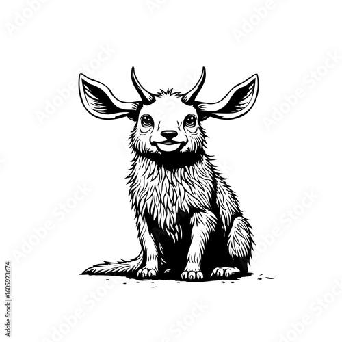 Whimsical creature illustration of a charming hybrid animal with long ears and small horns isolated