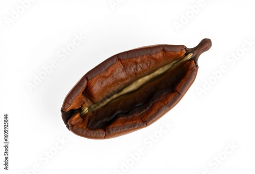 Cracked coffee bean revealing its inner structure, isolated on white,  coffee shop,  white background