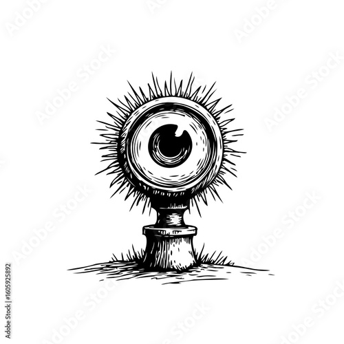 Mystical eye design with radiating spikes symbolising vision sight perception and supernatural observation in unique style