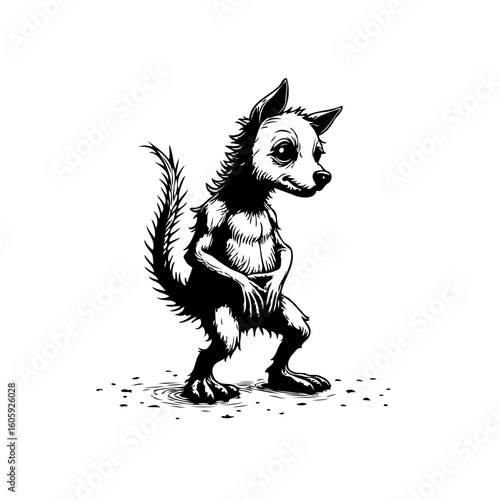 Whimsical Illustration of a Cartoonish Creature Standing on the Ground with an Expressive Appearance