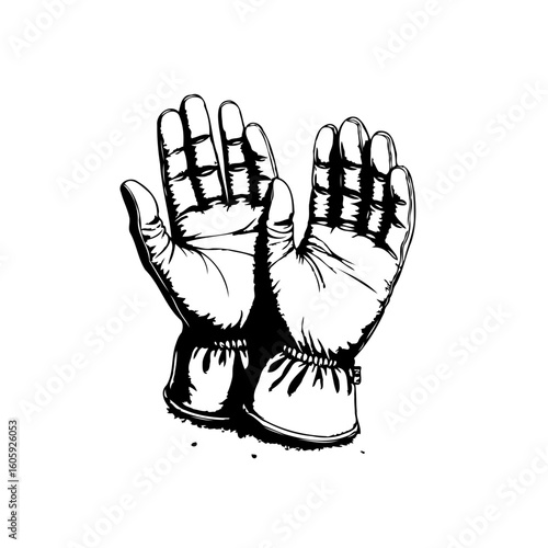 Two hands clasped in protective gloves create a symbol for safety and protection against danger