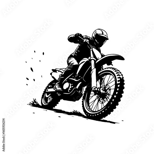 Capturing the thrill: a dynamic black and white illustration of a motocross rider in action outdoors racing adventure