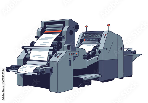 Industrial printing press machine with paper being printed