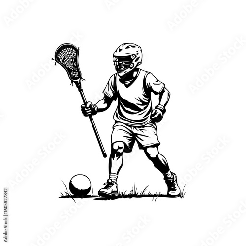 Lacrosse player in action silhouette illustration showcasing skill, sport, and determination within game elements