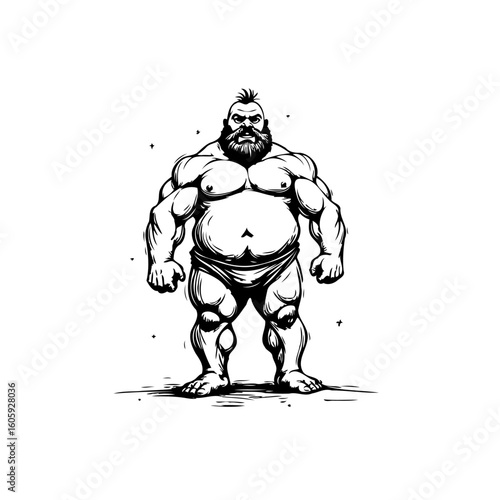 Illustrative depiction of a robust muscular man showcasing strength and power with artistic finesse and skilled craftsmanship