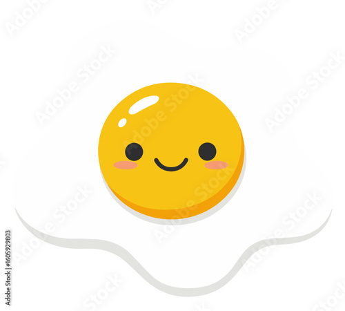 A cheerful cartoon fried egg with a smiling face, isolated on white.