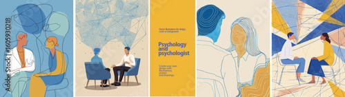 Psychologist session abstract illustration. Modern vector artwork of therapy sessions, mental health care, emotional support, and counseling with contemporary line art style.

