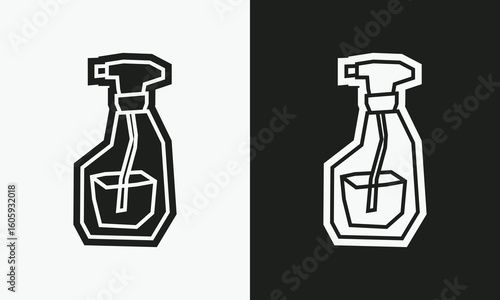Spray Bottle Icon in Black Filled and White Filled Cutout Style