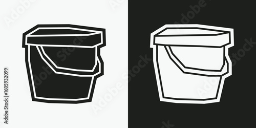 Bucket Icon in Black Filled and White Filled Cutout Style