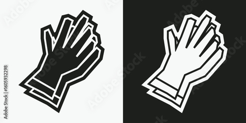 Gloves Icon in Black Filled and White Filled Cutout Style
