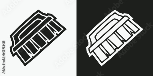 Handheld Brush Icon in Black Filled and White Filled Cutout Style