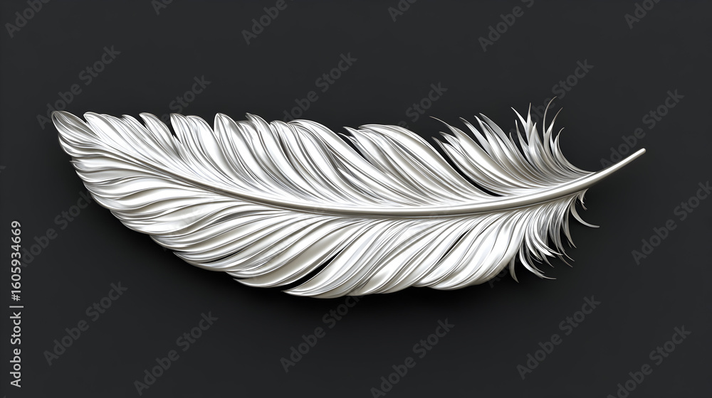Obraz premium A silver feather on a dark background.
