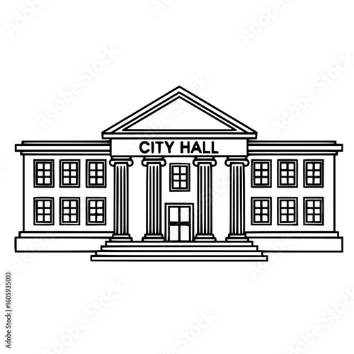 City hall government building with columns and front steps illustration