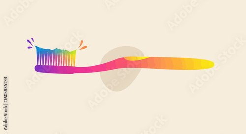 Colorful Toothbrush Action, Dental Hygiene, Home, Illustration, Vibrant, Close-Up, Fun Concept
