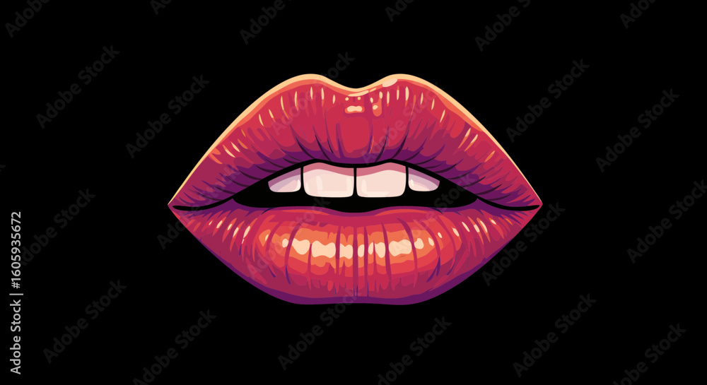 Fototapeta premium Vibrant Graphic Illustration, Lips, Art Composition, Digital Creation, Colorful Background, Close-Up View, Expressive Concept