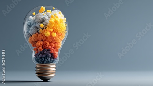 Illuminating Particles Within a Glass Lightbulb Against a Gray Background