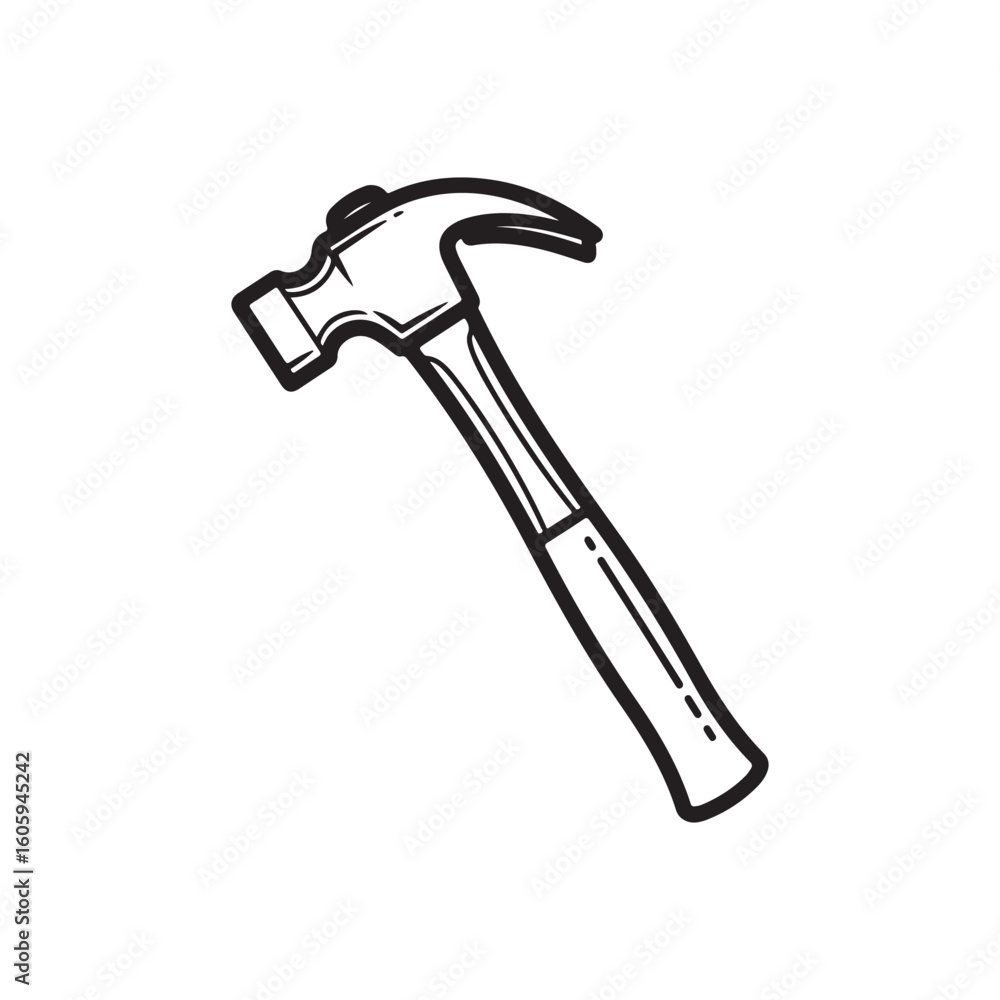The hammer head and handle are clearly depicted in a minimalist, outline-style illustration. This type of icon or symbol is commonly used to represent tools, construction, or repair-related concepts i The hammer head and handle are clearly depicted in a minimalist, outline-style illustration. This type of icon or symbol is commonly used to represent tools, construction, or repair-related concepts i