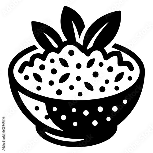 Rice pilaf icon with transparent background in black and white style
