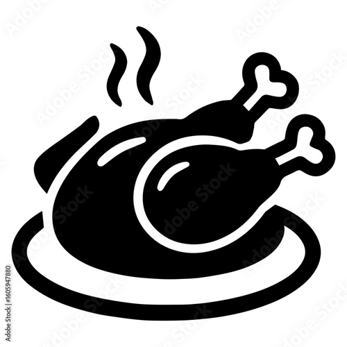 Roasted chicken icon with transparent background in black and white style
