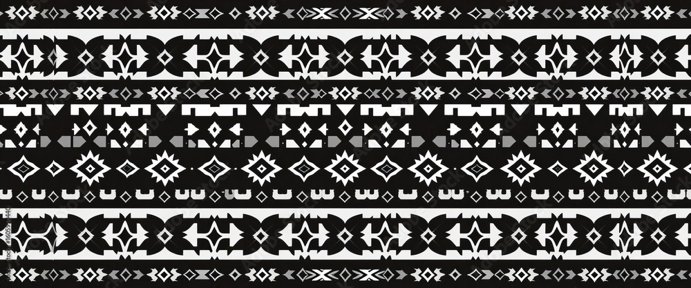 Black and white Aztec-inspired seamless vector pattern featuring vertical geometric shapes and Navajo-style designs, abstract, graphic Black and white Aztec-inspired seamless vector pattern featuring vertical geometric shapes and Navajo-style designs, abstract, graphic
