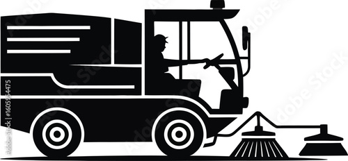 Road sweeper cleaning machine silhouette banner