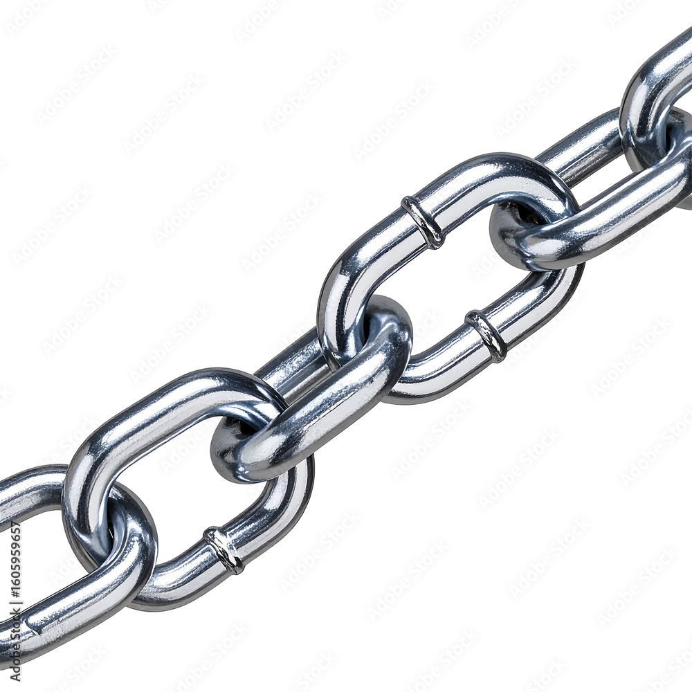 Fototapeta premium Metallic Chain: Close-up shot of a gleaming metallic chain links against a plain background, highlighting strength, connection, and industrial elements.