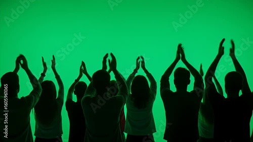 Silhouetted Crowd Applauding on Green Screen Background: Dynamic Footage for Events and Celebrations Showcase