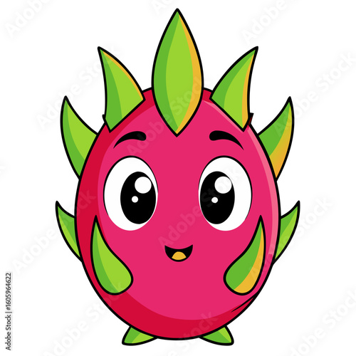 Cute cartoon dragon fruit with colorful spikes and funny face